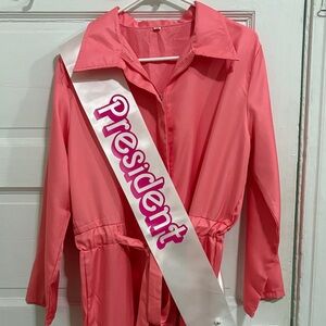 BARBIE MOVIE Halloween Costume Pink Jumpsuit with President Sash